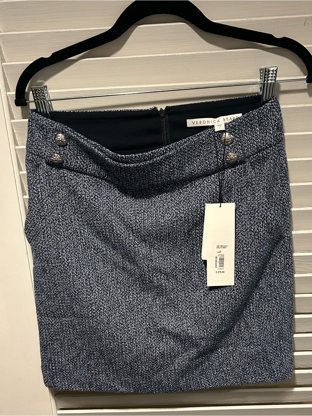 Veronica Beard Navy Tweed Skirt with Button Detail